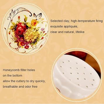 Ceramic Chopstick Holder, 6 Vintage Floral Porcelain Utensil Holder Cutlery Storage Organizer Multifunctional Draining Chopstick Cage Tableware Spoon and Fork Holder,White,A [Energy Class A]