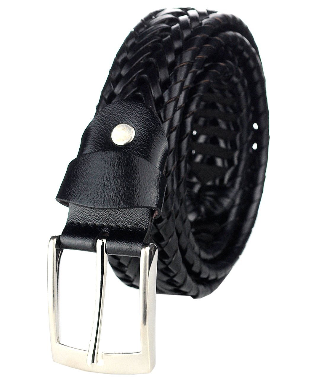 Eurosport Men's Braided Weaved Bonded Leather Dress Belt, Black, Large