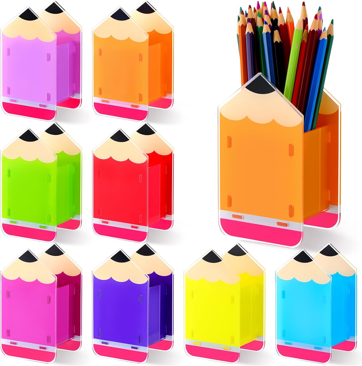 8 Pcs Pencil Shaped Holder Back to School Acrylic Pen Holders