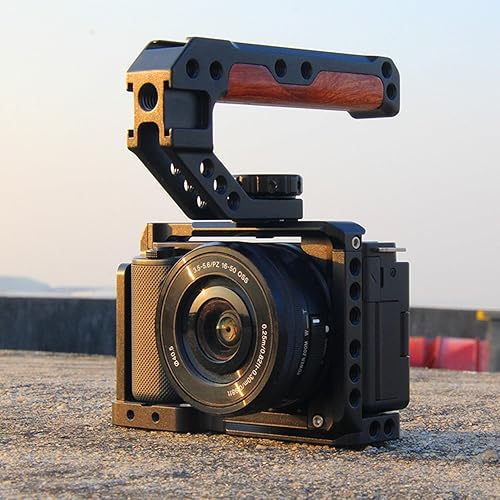 Miniatura 6 de Mango superior de madera para cámara con 3 zapatas frías para montar cámara DSLR, mango superior de madera FUGASUN con agujeros roscados de 14