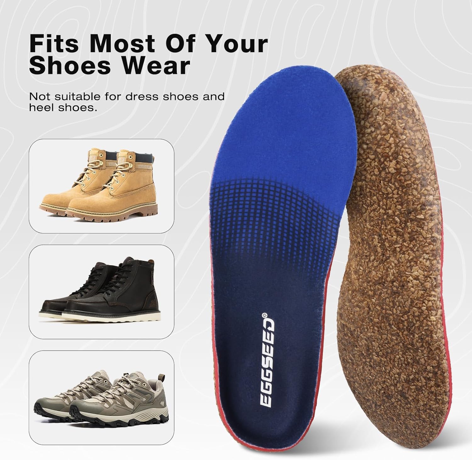 Plantar Fasciitis Relief Feet Cork Insoles Arch Supports Orthotics Inserts for Flat Feet, High Arch, Foot Pain Shoe Heel Inserts in Work Boots Blue(for Women 13.5-15.5/Men 12.5-14.5) - Image 4