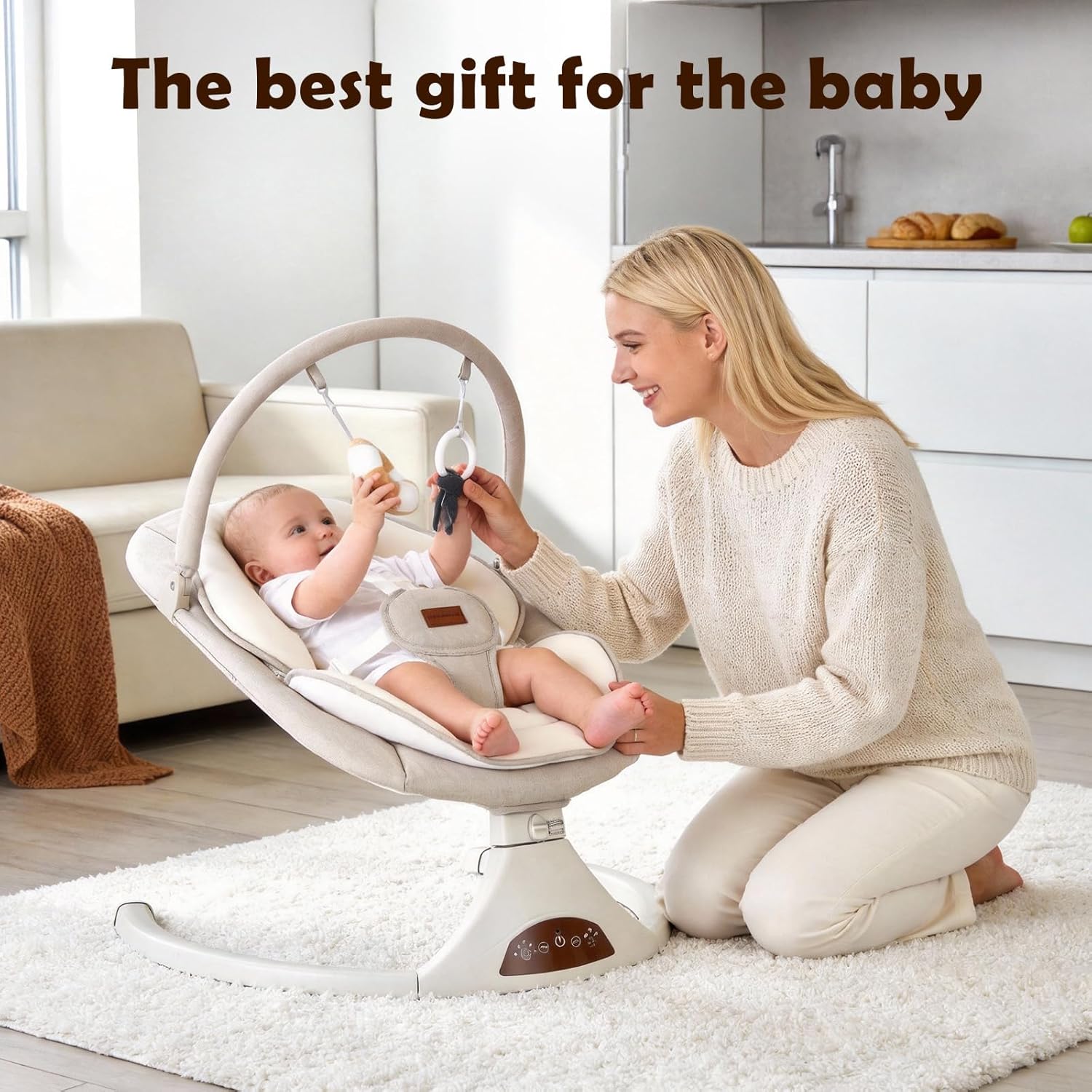 Baby Swings for Infants, Portable Infant Swing with 5-Speed Settings, Bluetooth Music & Timer, Suitable for Newborns up to 9 Months (Beige)