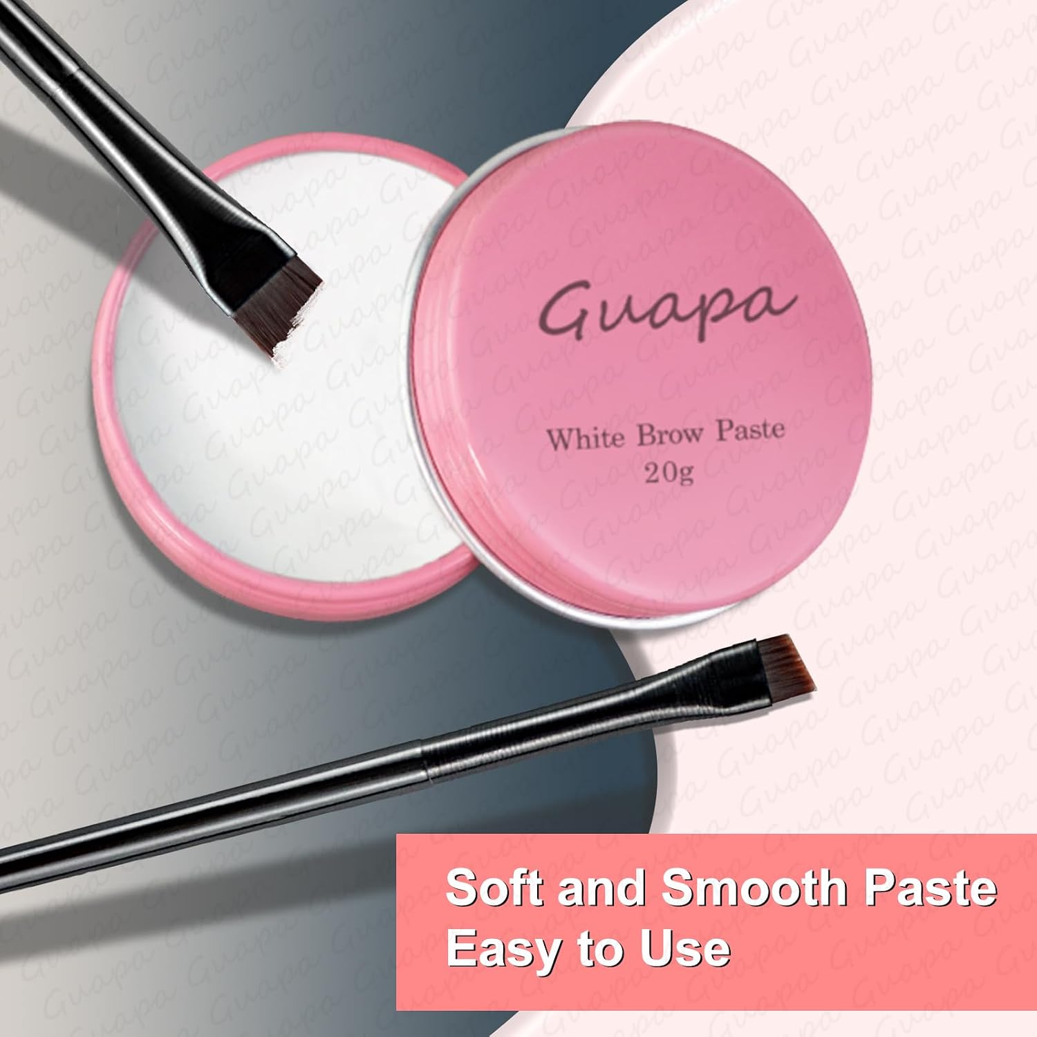 20g White Brow Mapping Paste， Brow Contour Paste Brow Lip Shape Position Tool, 2pcs Eyebrow Brush Kit, Mapping Tool for Sketching Contouring the Eyebrow and Lip (Pink Tin Kit)