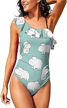 Womens Cute One Piece Swimsuits Tummy Control One Shoulder Bathing Suits Vacation Beach Swimwear