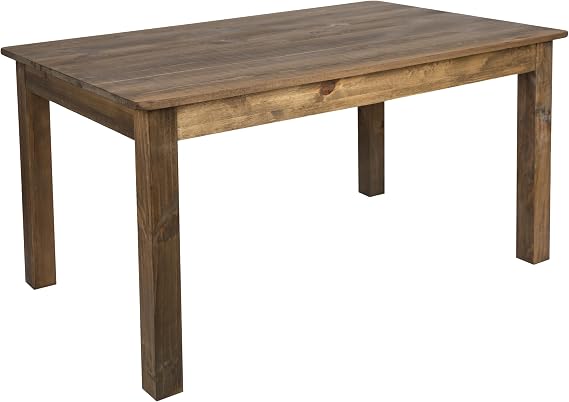Flash Furniture Hercules Series 60 x 38 Rectangular Rustic Solid Pine Restaurant Table, Antique Farmhouse Dining Table for Kitchens and Restaurants