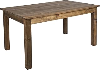 Flash Furniture Hercules Series 60" x 38" Rectangular Rustic Solid Pine Restaurant Table, Antique Farmhouse Dining Table for Kitchens and Restaurants