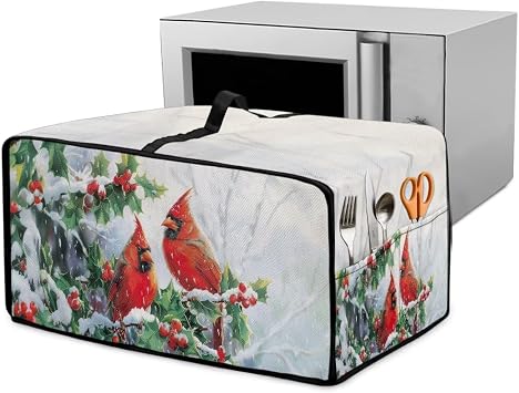 Christmas Cardinal Print Bread Maker Dust Cover Washable Dust Protection Waterproof Microwave Oven Protector for Kitchen Counter Small Appliance Cover, L, Green and White
