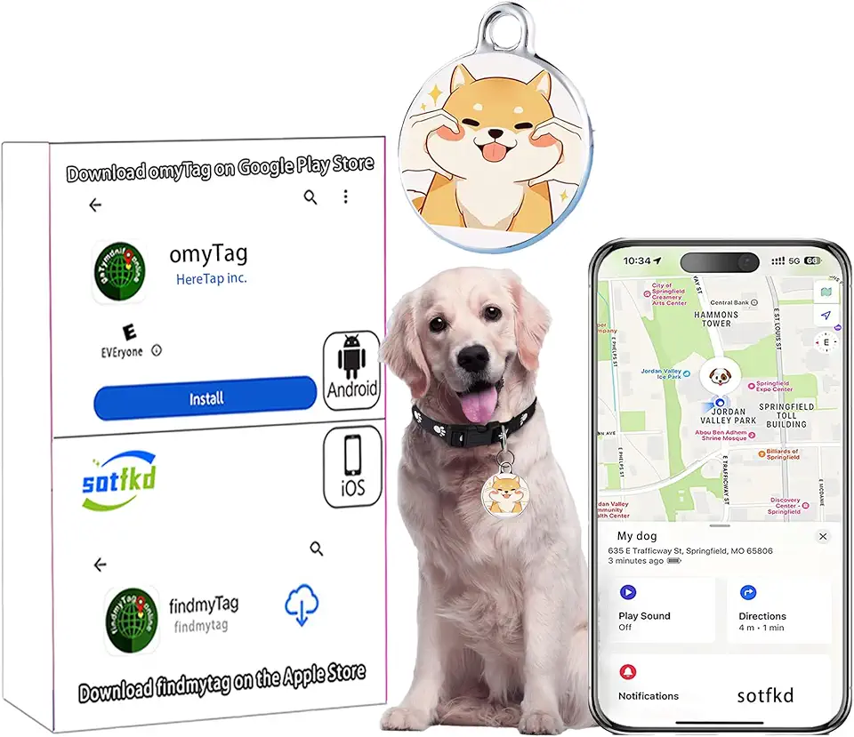 Dog Tracker - Coleira GPS para cães - Rastreador GPS para cães | Android e iOS Universal | Sem taxa mensal | À prova d'água | Funciona com qualquer coleira