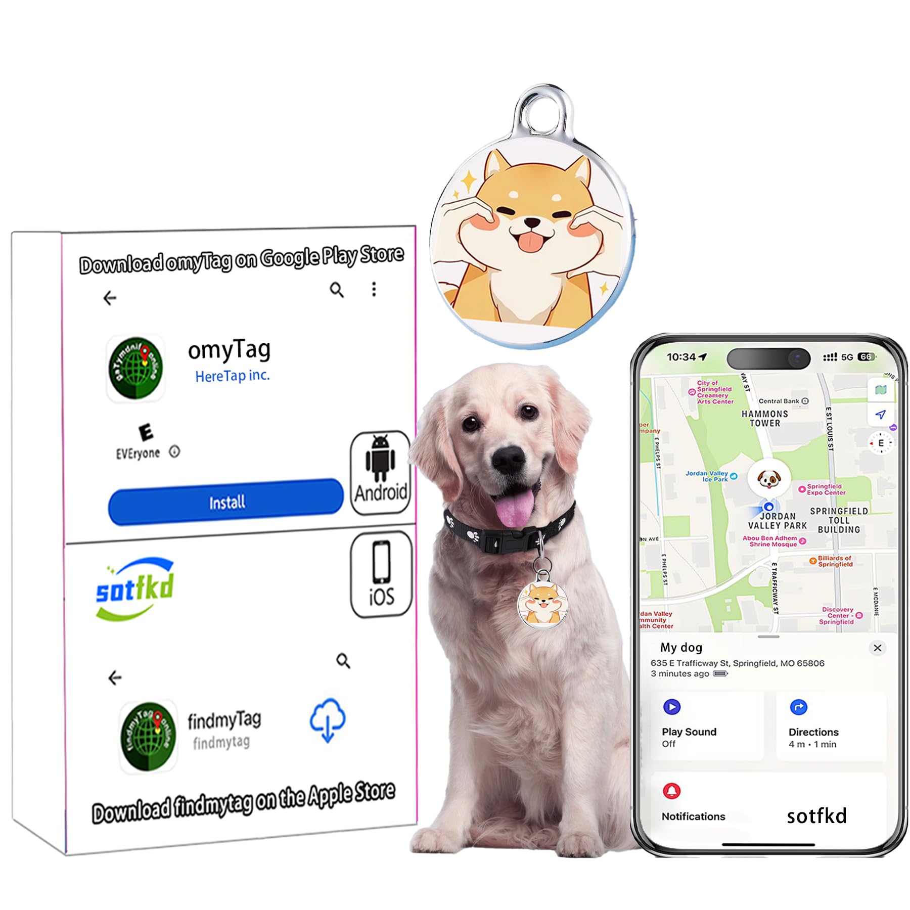 Dog Tracker-GPS Dog Collar-GPS Tracker for Dogs-Pet Tracker | Android and iOS Universal | No Monthly Fee | Waterproof | Works with Any Collar