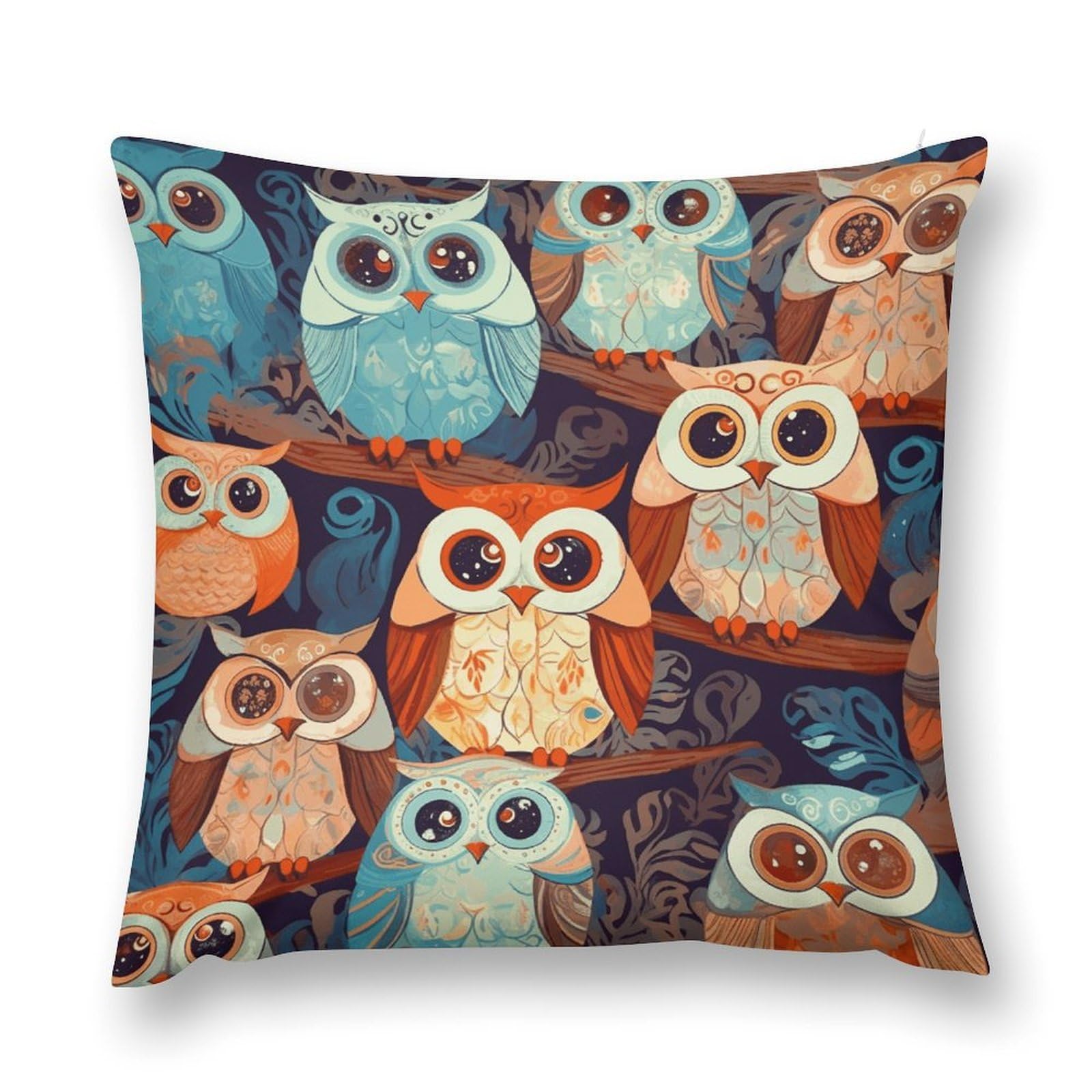 VstaDank Anime Owl Throw Pillow Cover with Hidden Zipper Farmhouse Couch Pillow Cover Cozy Soft Short Plush Cushion Case Fashion Square Decorative Pillow Cover for Living Room