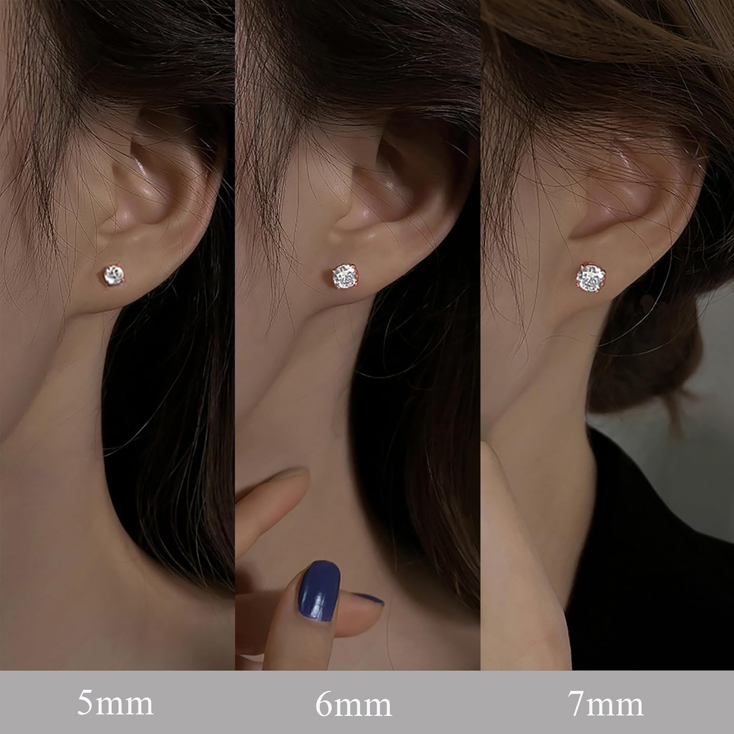 Reffeer Solid 925 Sterling Silver 3 Pairs Cubic Zirconia Earrings Studs for Women Teen Girls CZ Stud Earrings Hypoallergenic