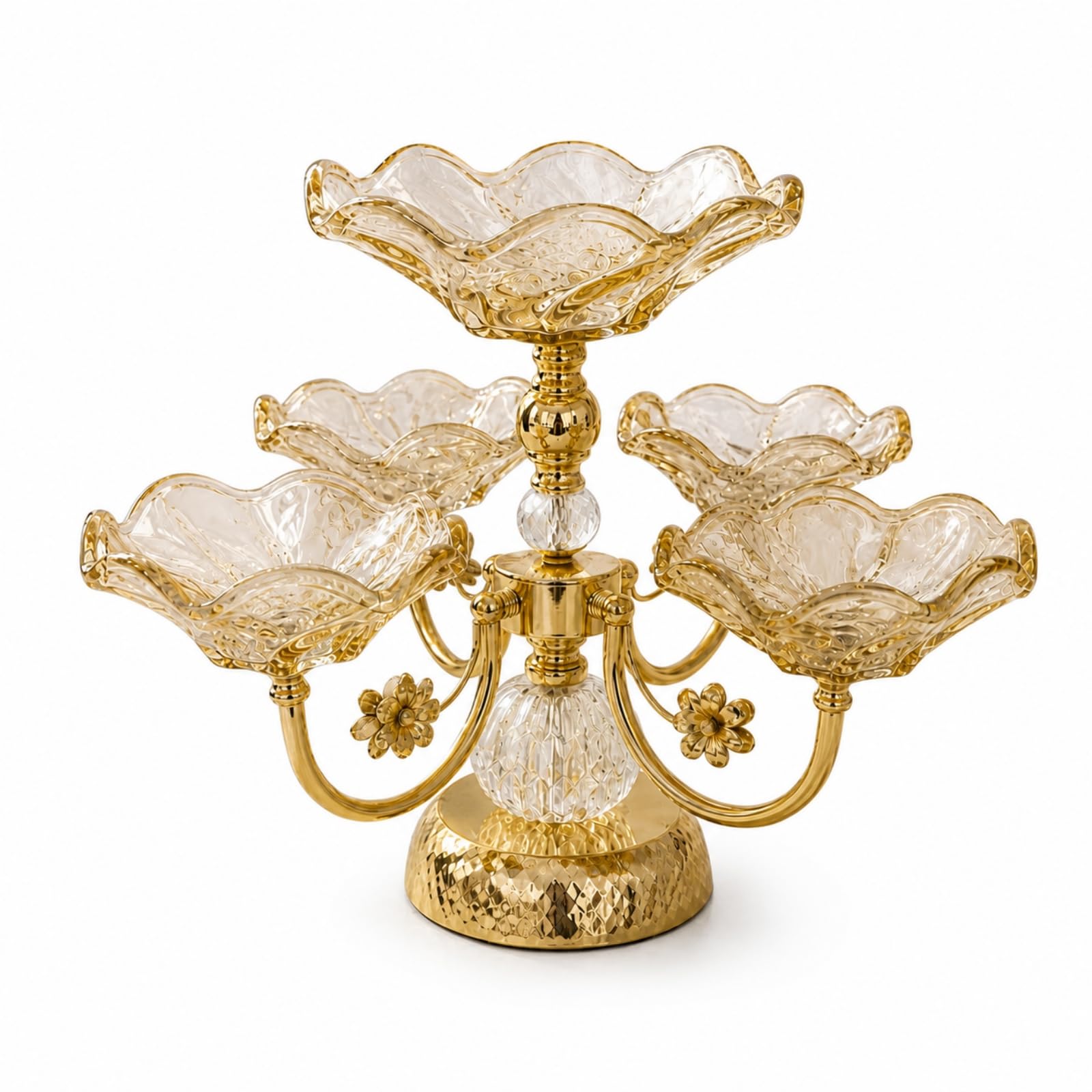 Présentoir à Fruits à Étages Doré Coupe à Fruits En Verre Plat à Apéritifs pour Buffet, Petit Φ200mm