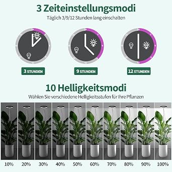 Qoolife Plant Light Led Full Spectrum, Indoor Plants Grow Lamp, Height Adjustable Grow Light with 3/9/12H Automatic Timer, 10 Brightness and 3 Light Modes, Perfect for Small Plants (2 Pieces) [Energy Class A]