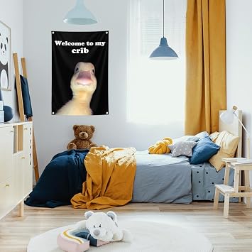 for Welcome To My Crib Funny Duck Flag Tapestry 2x3Ft Bedroom,Funny Flags,Dorm,Man Room Decor for Teens and Boys Room Wall Art