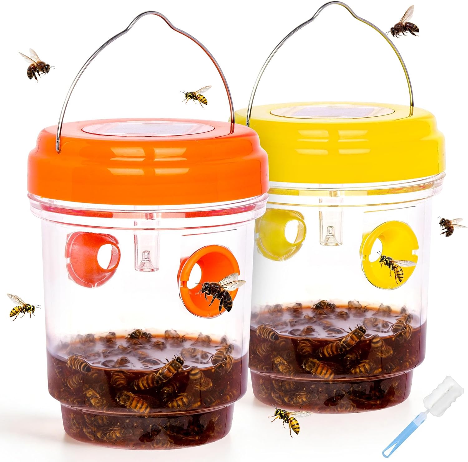 2 Pack Wasp Traps Outdoor Hanging, Carpenter Bee Traps for Outside, Yellow Jacket Trap Solar Powered Wasp Killer with UV LED Light, Bee Catcher Traps, Hornet Traps