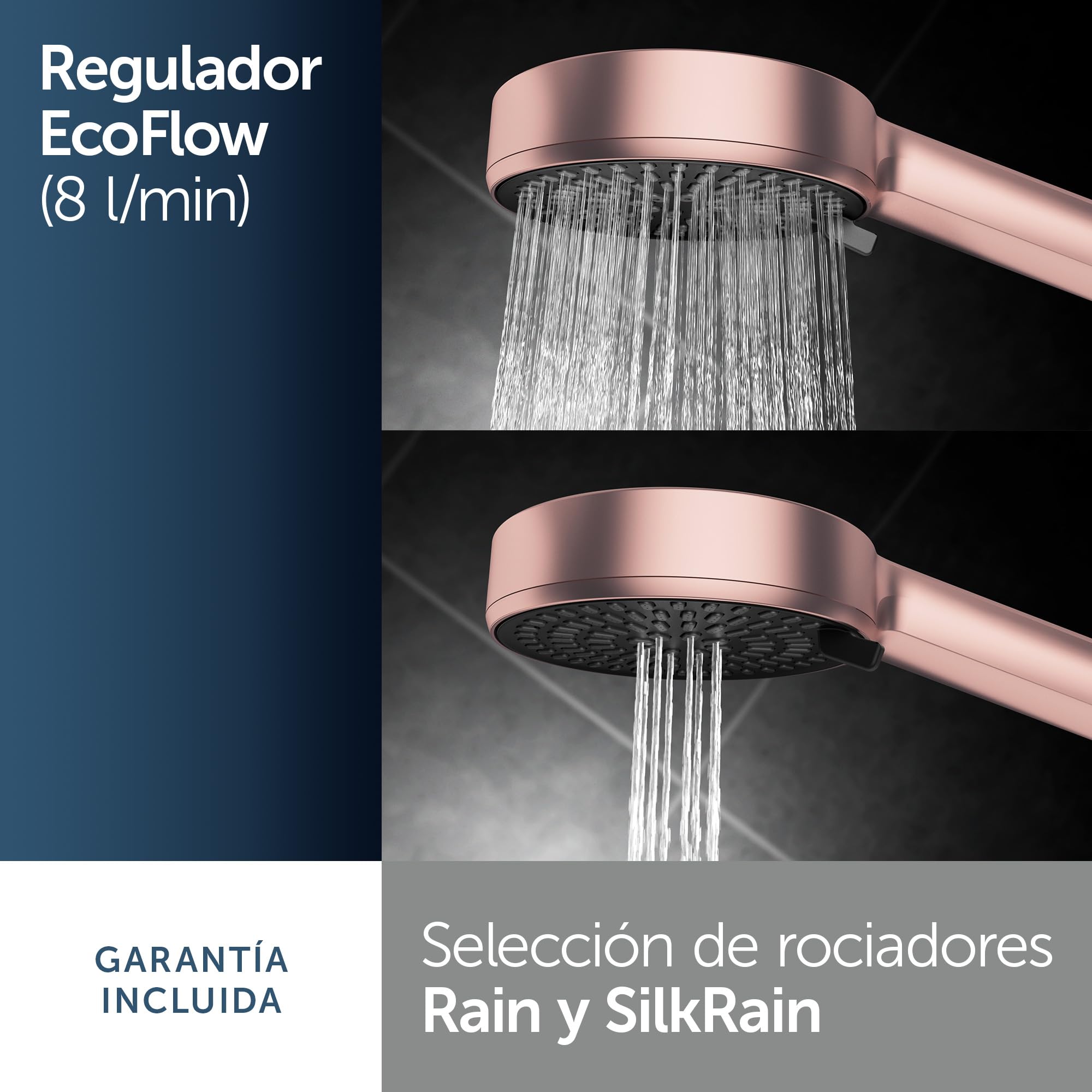 Ideal Standard Idealrain Alu+ Kit de ducha con barra, Cabezal de ducha con ahorro de agua, dos tipos de chorro (SilkRain y Rain) y bandejas ajustables – Rosa (349x157x600 mm)