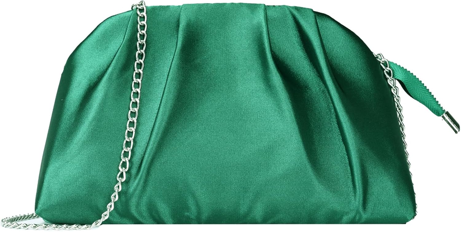 Pleated Clutch Purse for Women Satin Formal Evening Bag Handbag for Wedding Prom Cocktail Party with Shoulder Strap