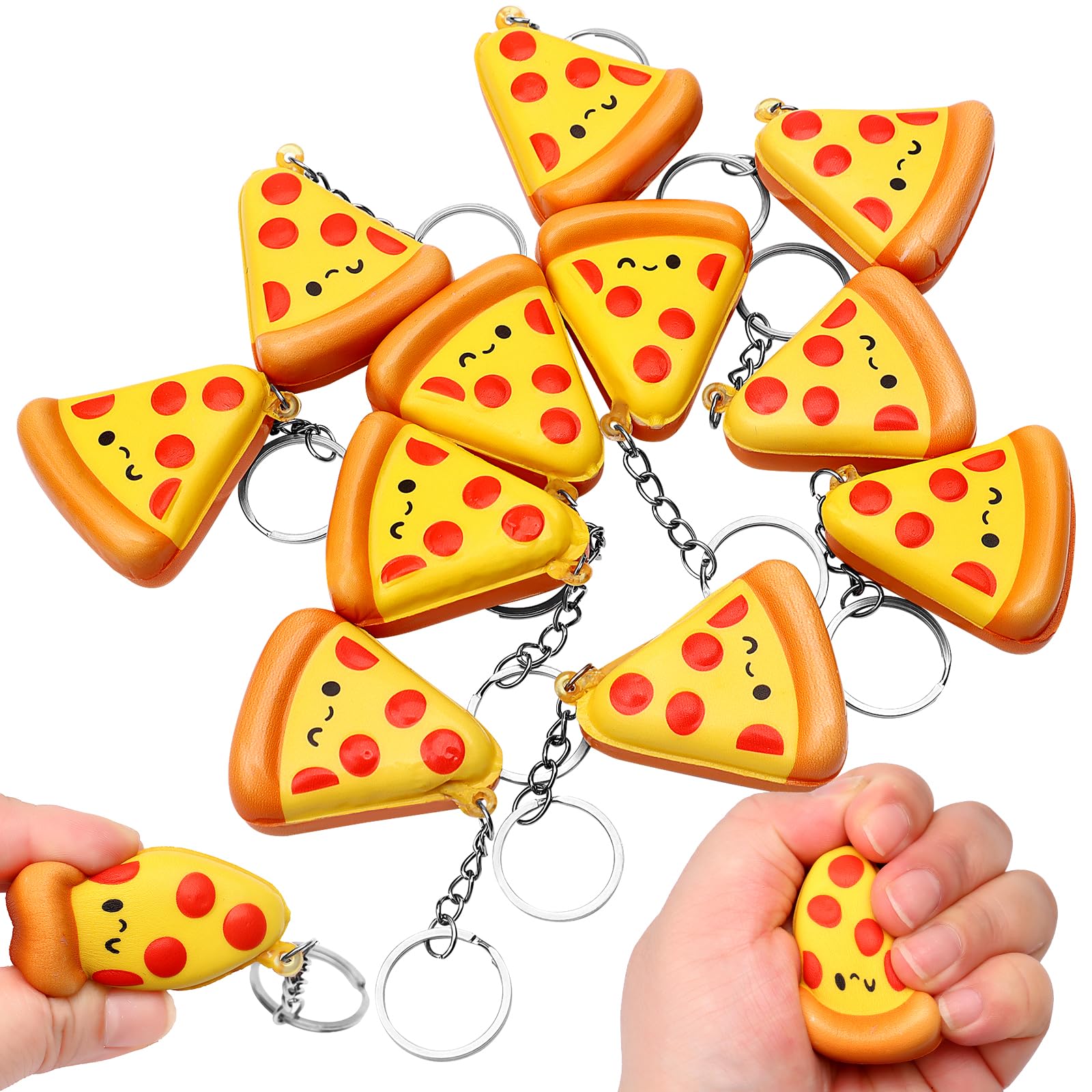 BANBAN 24 Pcs Pizza Keychains Bulk Stress Relief Pizza Squishy Keyring Pizza Theme Food Party Favors Keychain Gifts Pizza Birthday Party Supplies School Prizes Bag Fillers for Women Men
