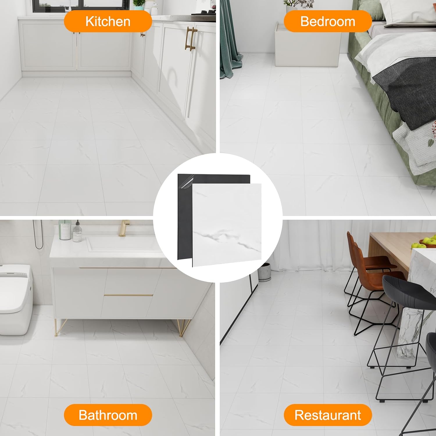 White Marble Peel and Stick Floor Tile 30-Pack 12 x 12 inch,Self-Adhesive Waterproof Vinyl Flooring Plank for Bathroom,Kitchen,Dining Room,Bedrooms,Cover 30 Sq. Ft
