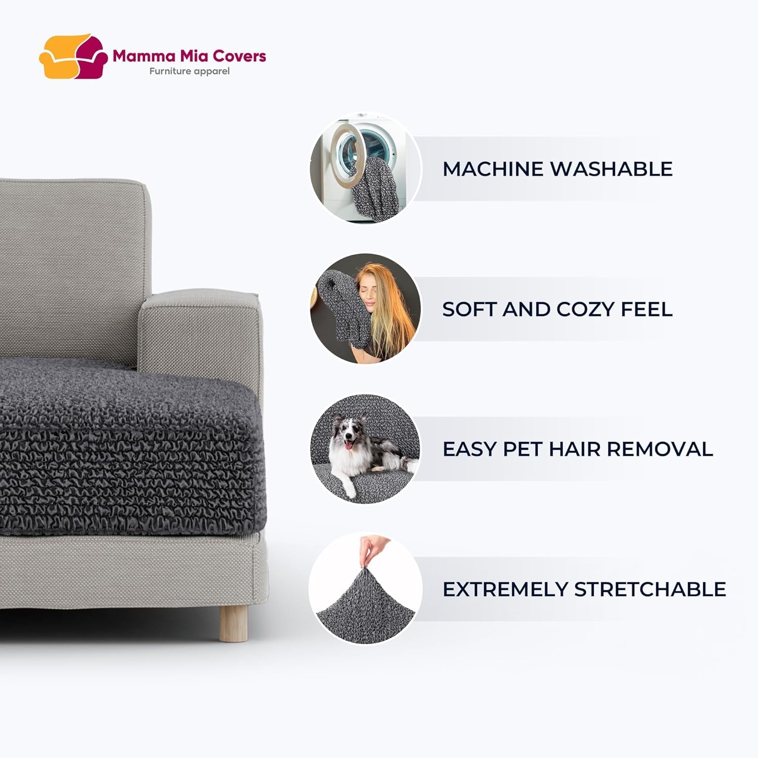 PAULATO BY GA.I.CO. Couch Cushion Cover - Sofa Cushion Cover - T-Cushion & Box-Cushion Slipcover - Replacement Furniture Protector - Stretch Seating Covers - Blue (Seat or Back Cushion)
