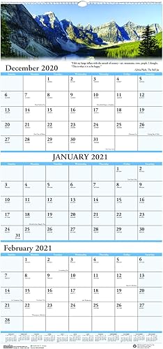 House of Doolittle 2021 Calendario de pared, vista de tres meses, paisajes terrestres escénicos, 11.9 x 26.0in, diciembre - enero (HOD3638-21)