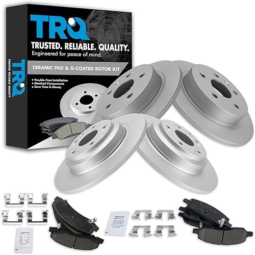 TRQ Brake Pad & Rotor Kit Ceramic Premium G-Coated Front & Rear Compatible with 2006-2011 Buick Lucerne Cadillac DTS