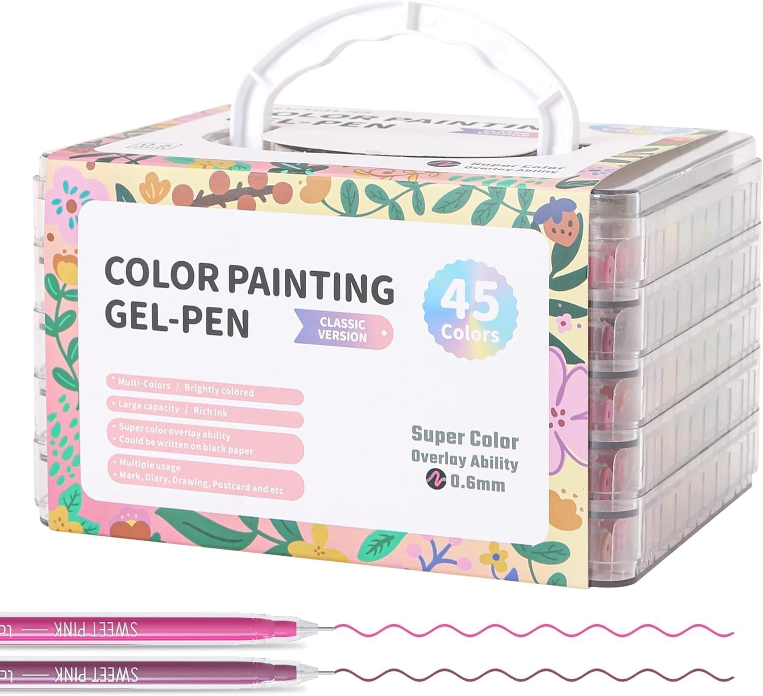 Gel Pens for Adult Coloring Books, 45 Colors Set Gel Colored Pens Marker, Perfect Gel Pens for Adult Drawing Doodling Journaling, Art Supplies and DIY Crafts