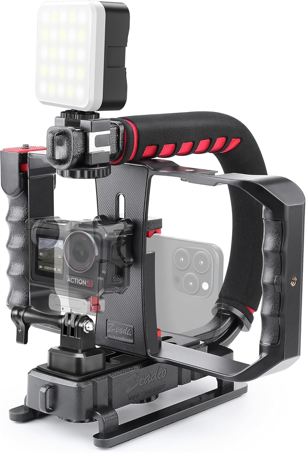 Zeadio Camera Stabilizer Kits, with Smartphone Video Cage Rig and LED Video Light for All Camera Action Camera DSLR Smartphone