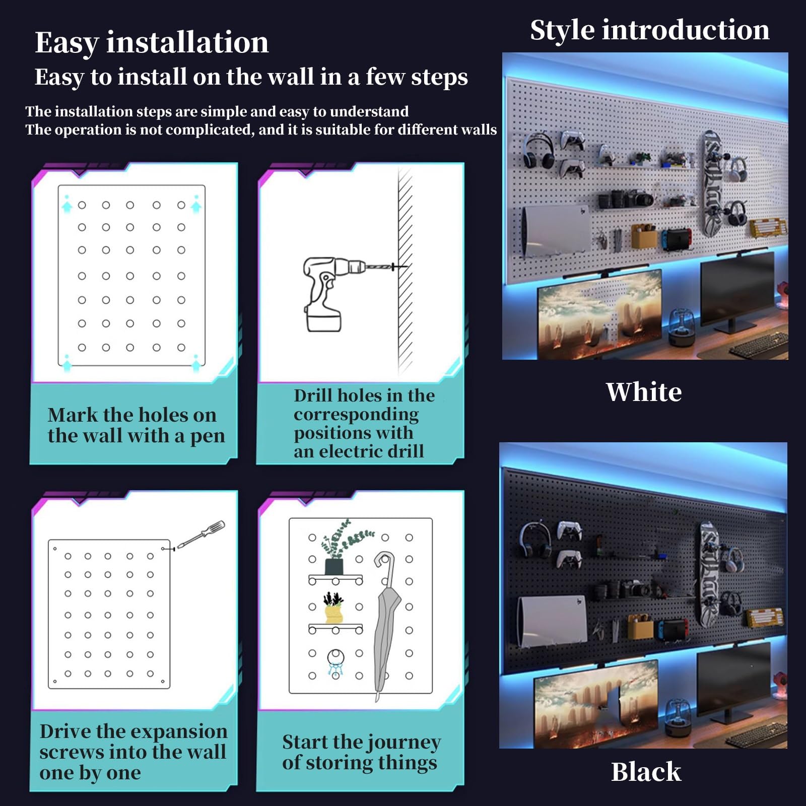 Pegboard Kit Combinazione - Gaming Station Wall Game Controller Holder e Headset Stand con Forte Capacità Portante, 100 x 100 cm
