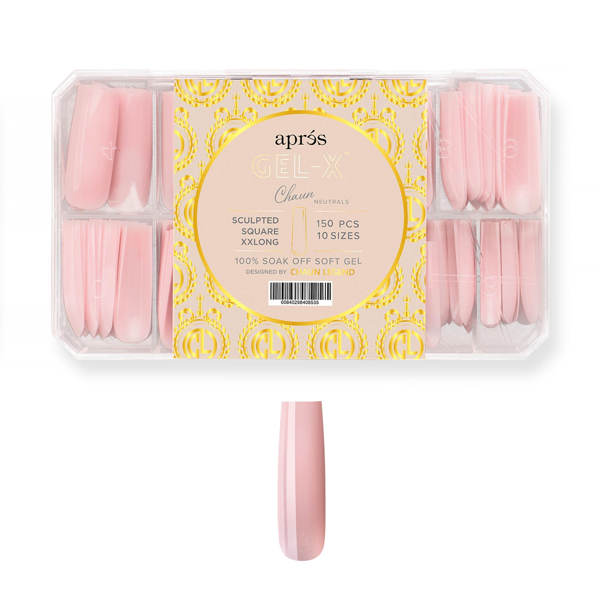 APRÉS x Chaun Legend Neutrals "CHAUN" Gel-X Box Of Nail Tips, Exclusive Tapered, 10 Sizes 0-9, Soft Gel Tip Box (150pcs) (Sculpted Square Extra Extra