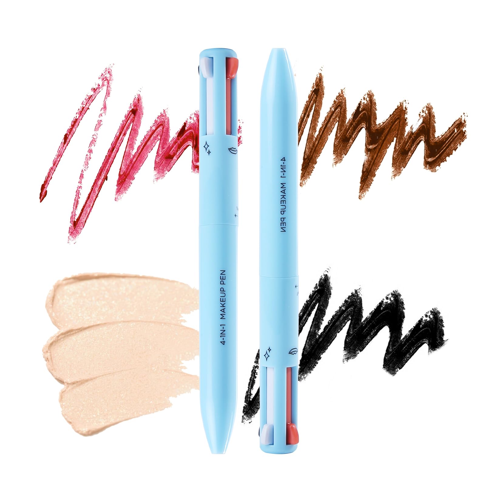 4 in 1 Multi-Functional Makeup Pen - 4 Colors All in One Makeup Pen,with Eyeliner Eyebrow Lip Liner Highlighter,Waterproof Long Lasting Touch Up Pencil