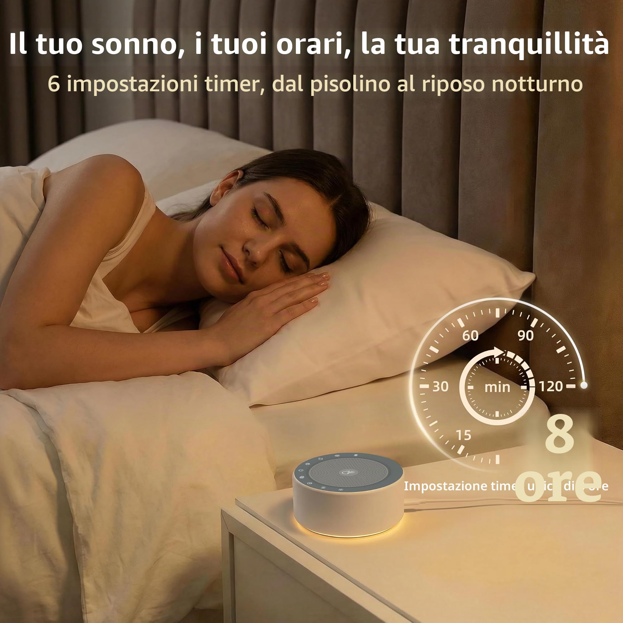 Macchina per il rumore bianco con 30 colonne sonore ad alta fedeltà, luci notturne a 7 colori, griglia e pulsanti in tessuto full touch, timer e memoria, plug-in, macchina audio per bambini