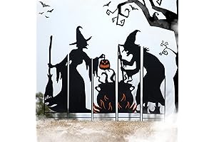 Glitzhome 34.5'' H Halloween Metal Silhouette Witch Stakes with Cauldron Yard Stake