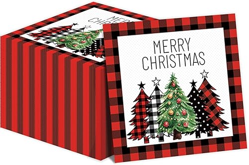 Servilletas de Navidad de búfalo rojo y negro, servilletas de almuerzo de Navidad, toallas de mano de papel desechables para decoración de mesa de