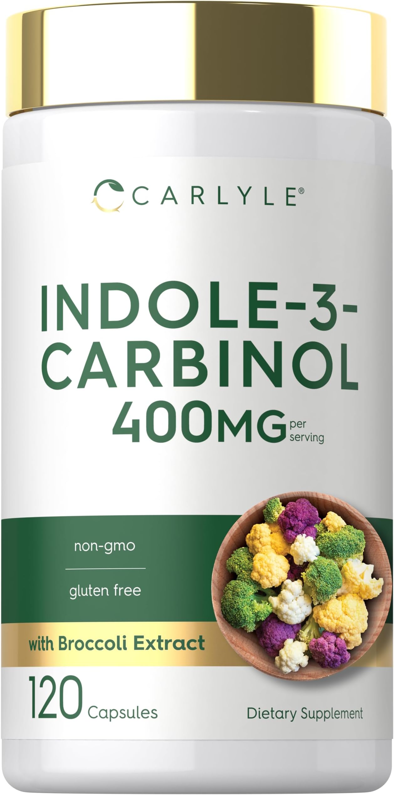 Indole-3-Carbinol (I3C) 400mg | 120 Capsules | Advanced Formula with Broccoli Extract | Non-GMO, Vegetarian & Gluten Free