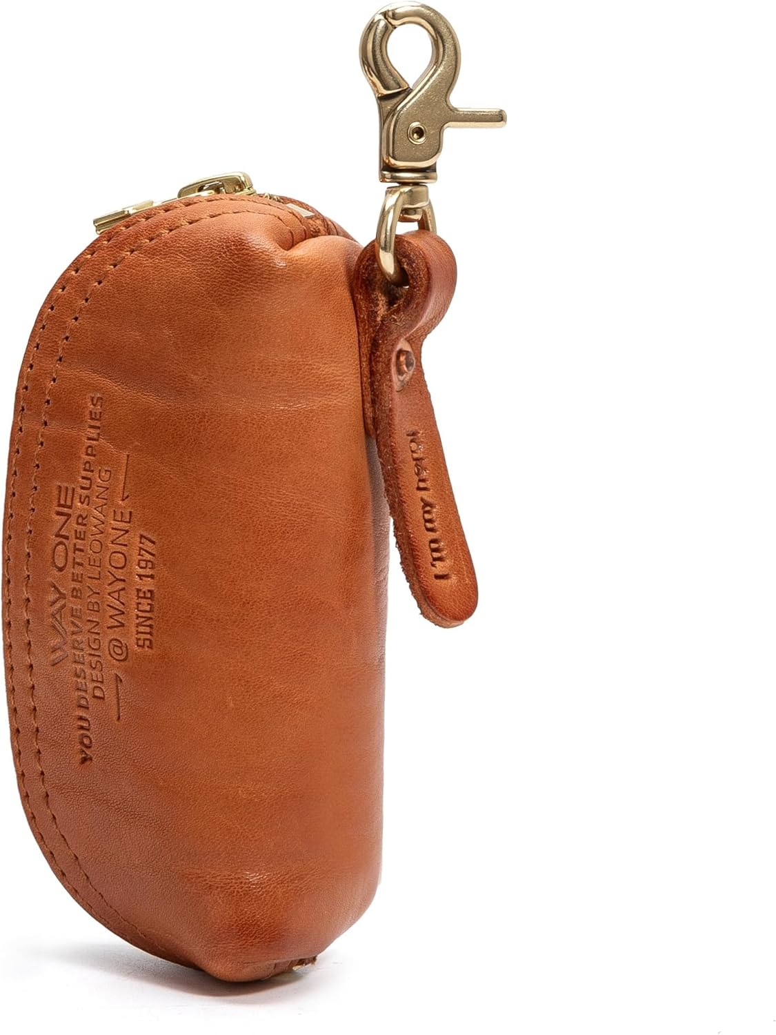 WAY ONE Leather Zipper Coin Pouch, Keychain Coin Purse, Key Case, Change Holder Organizer for Men & Women (Coffee)