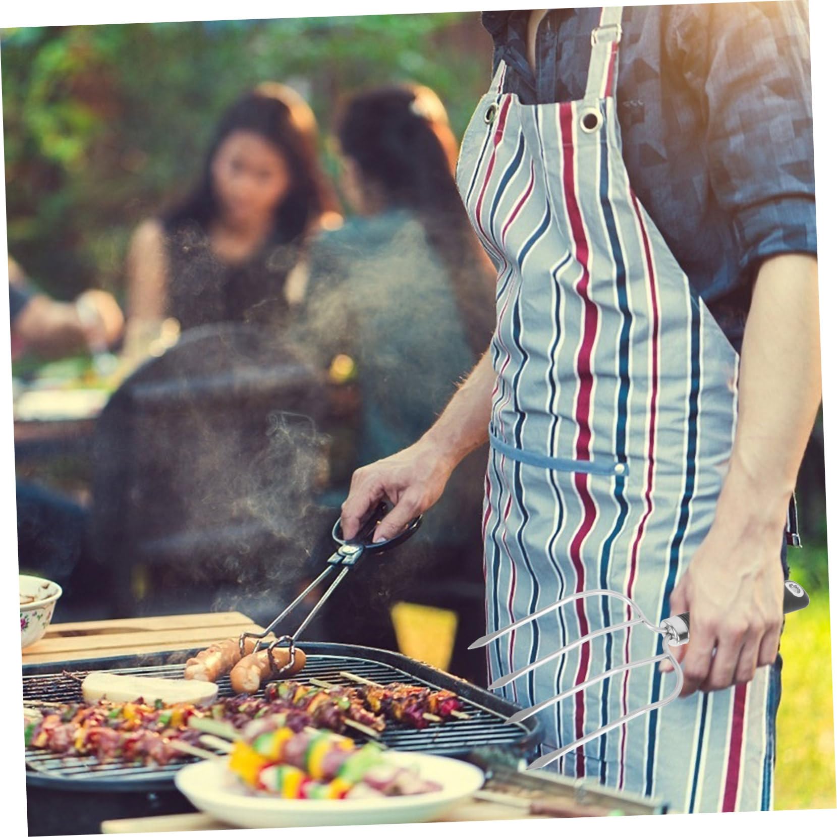 TOYANDONA 3 Piezas Tenedor de Barbacoa de con Antideslizante Cuatro Agujas Asar Carne y Camping y Fiestas