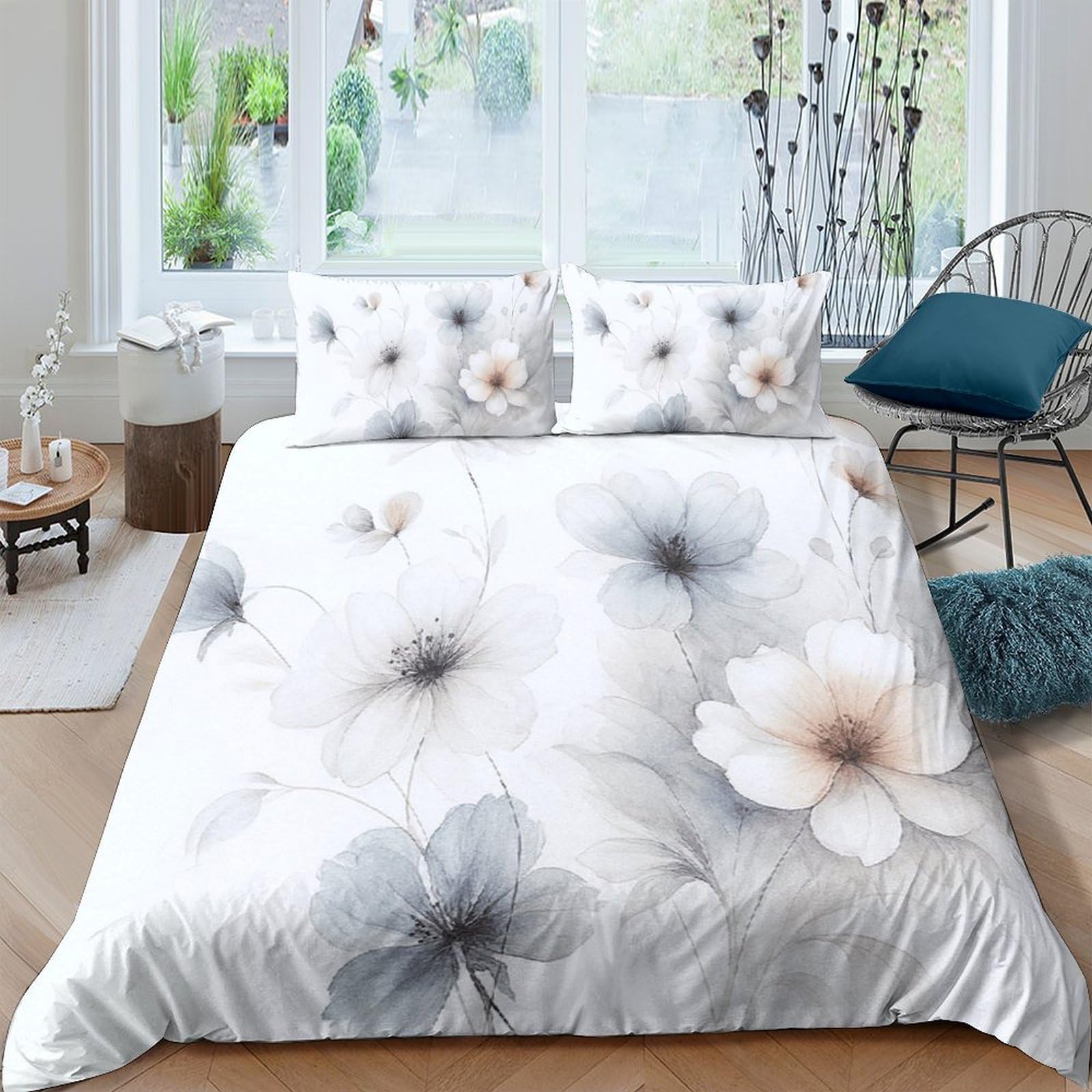 Ctjqhvkz Style-4 3D Printed Watercolor Floral Fitted Sheet Microfiber Soft Decorative Pastel Blossom Bed Cover For Bedroom Guest Room Mattress Protection Single（135X200cm）