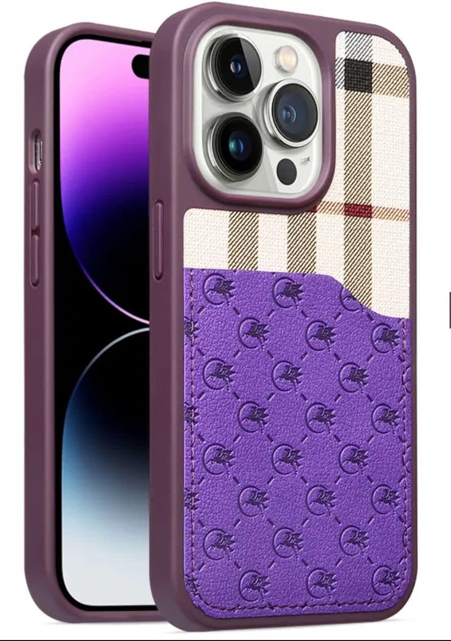 Dekker iPhone 13 Pro Max Plaid series leather Case with Card Pocket Purple
