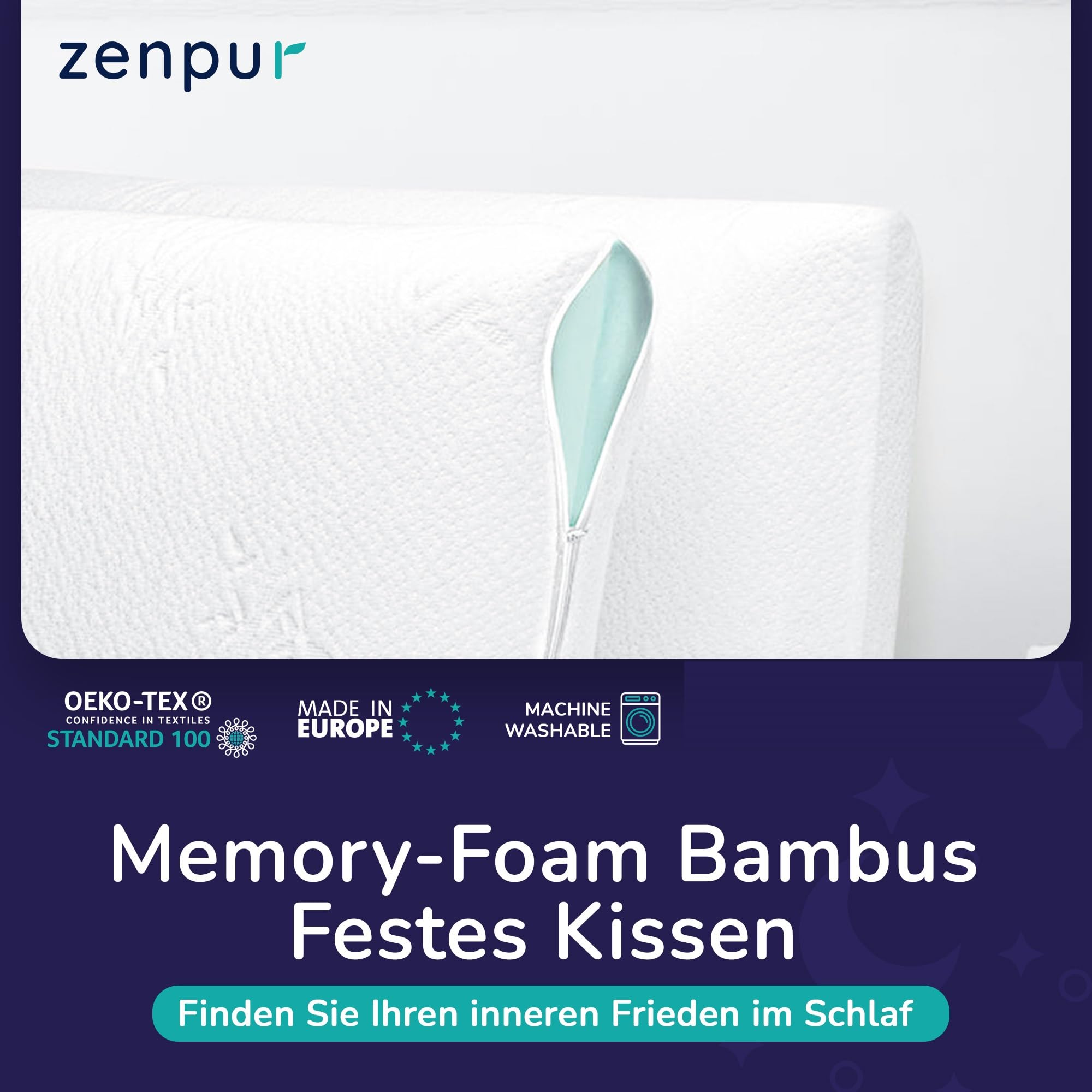 ZenPur Orthopädisches Kissen 2er Set 40x60 (13 cm) Aus Memory Foam Ergonomisches Nackenkissen Memory Schaum Gegen Nackenschmerzen Mittelfest Mit Premium Bambusbezug Oeko-tex Zertifiziert