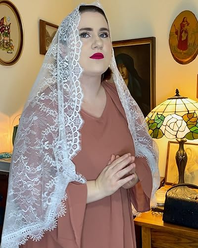 Miniatura 5 de Mantveil Velo de malta de la iglesia católica velo de masas vintage en forma de D largo para mujer