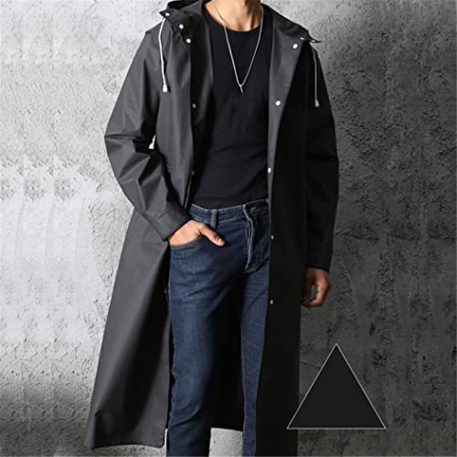 OUTS Chubasquero Largo Impermeable Negro para Hombre Y Mujer, Chubasquero con Capucha para Exteriores, Senderismo, Viajes, Pesca, Escalada, Engrosado,Negro,3XL,Pleasant63