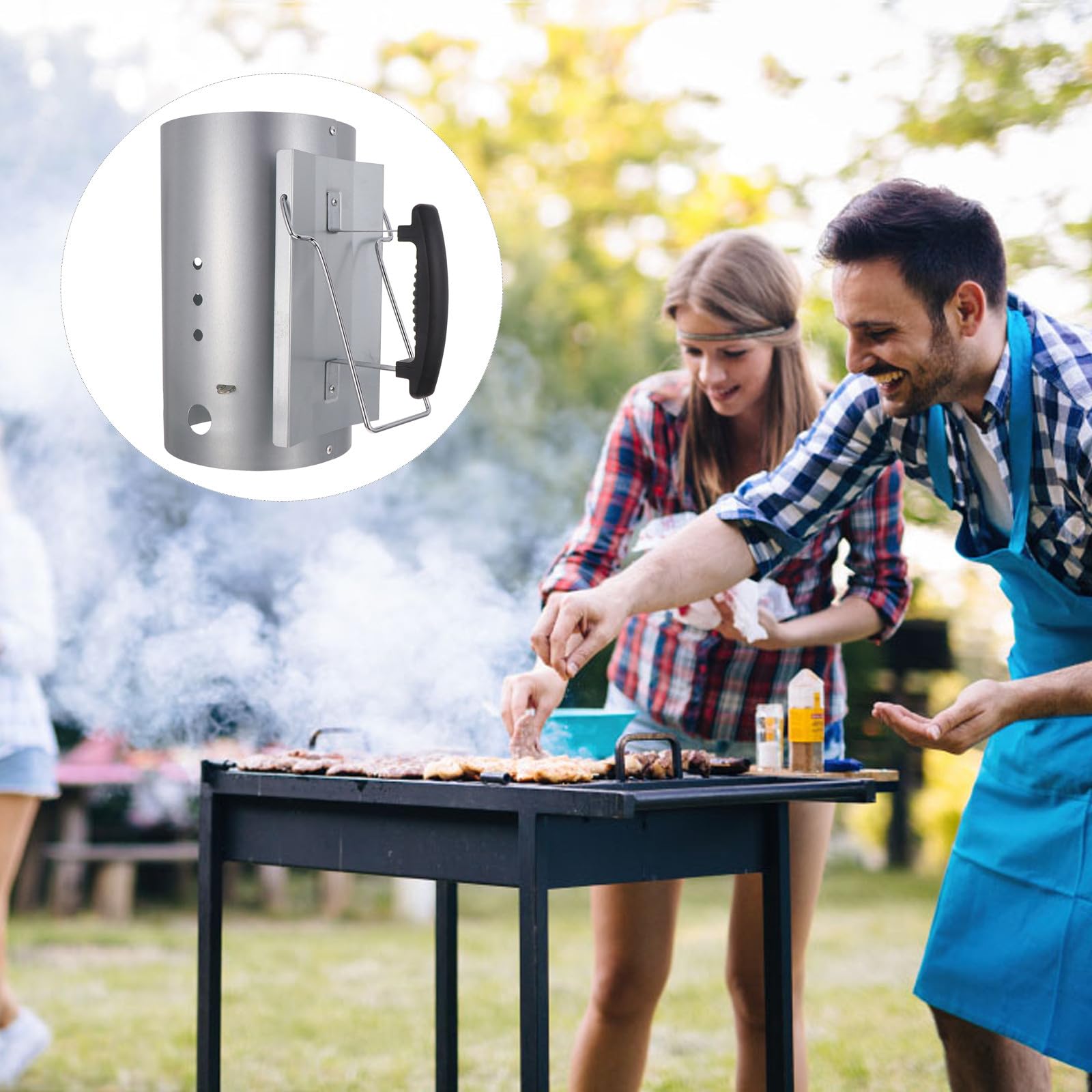 ifundom Barile di Accensione per Barbecue, Ciminiera di Accensione per Carbone, in Materiale Zincato, Strumento per Grigliate all’Aperto