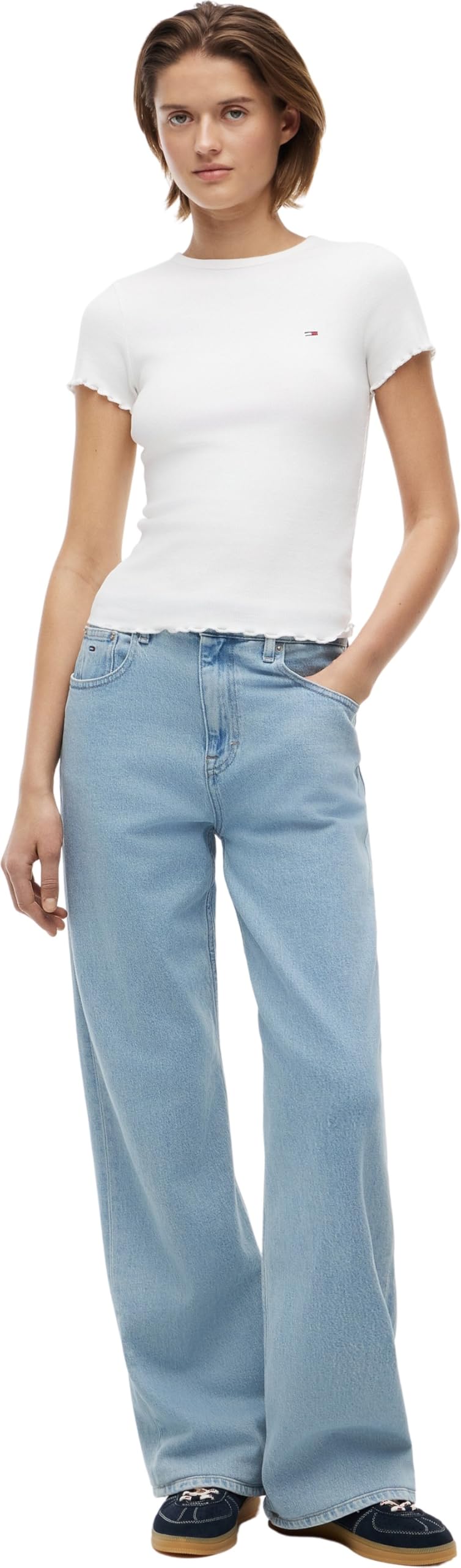Tommy Jeans Damen Tjw Slim Lettuce Edge Rib Ss Dw0dw22782 Weitere T-Shirts (1er Pack)