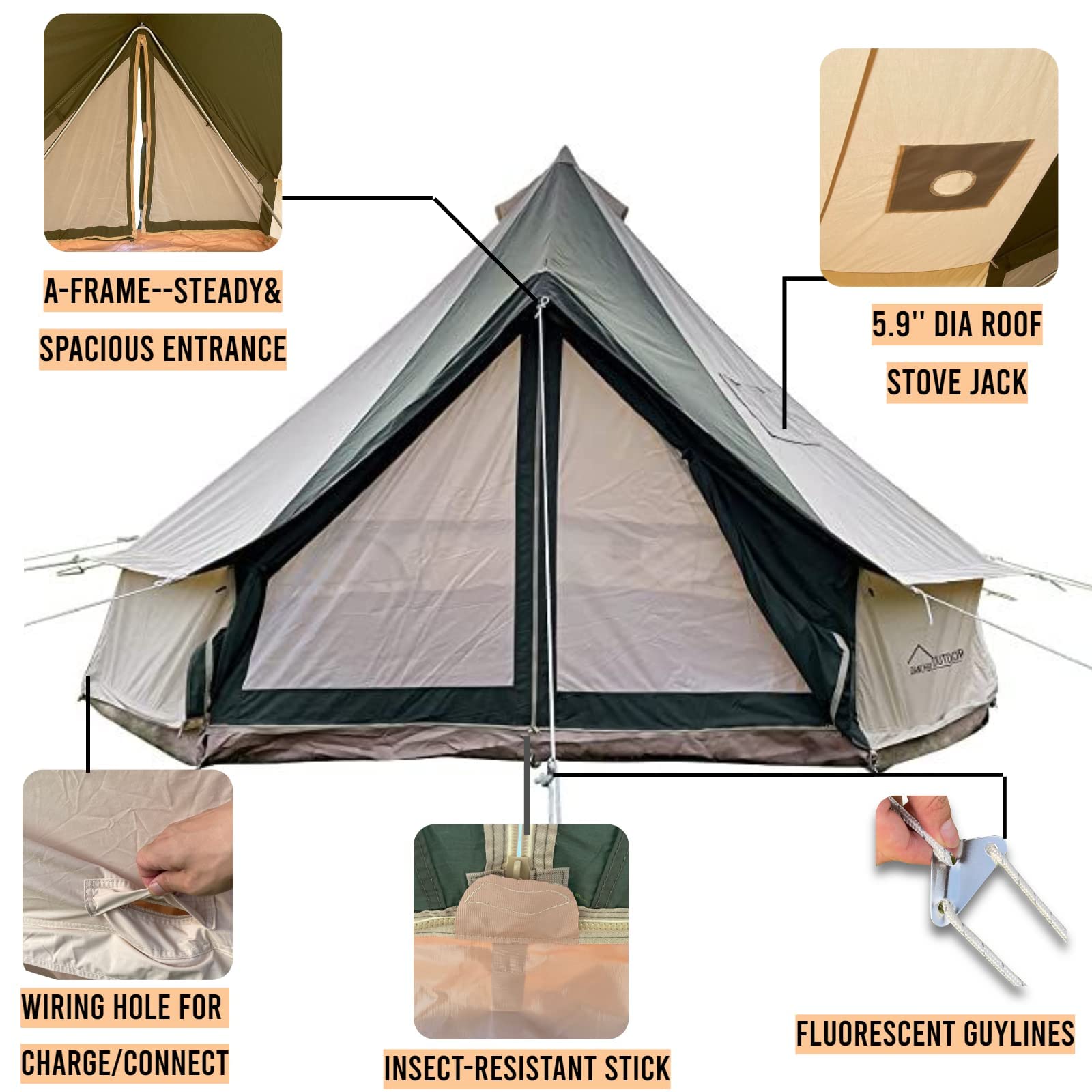 Buy DANCHEL OUTDOOR Waterproof Canvas Yurt Bell Tent with Stove Jack
