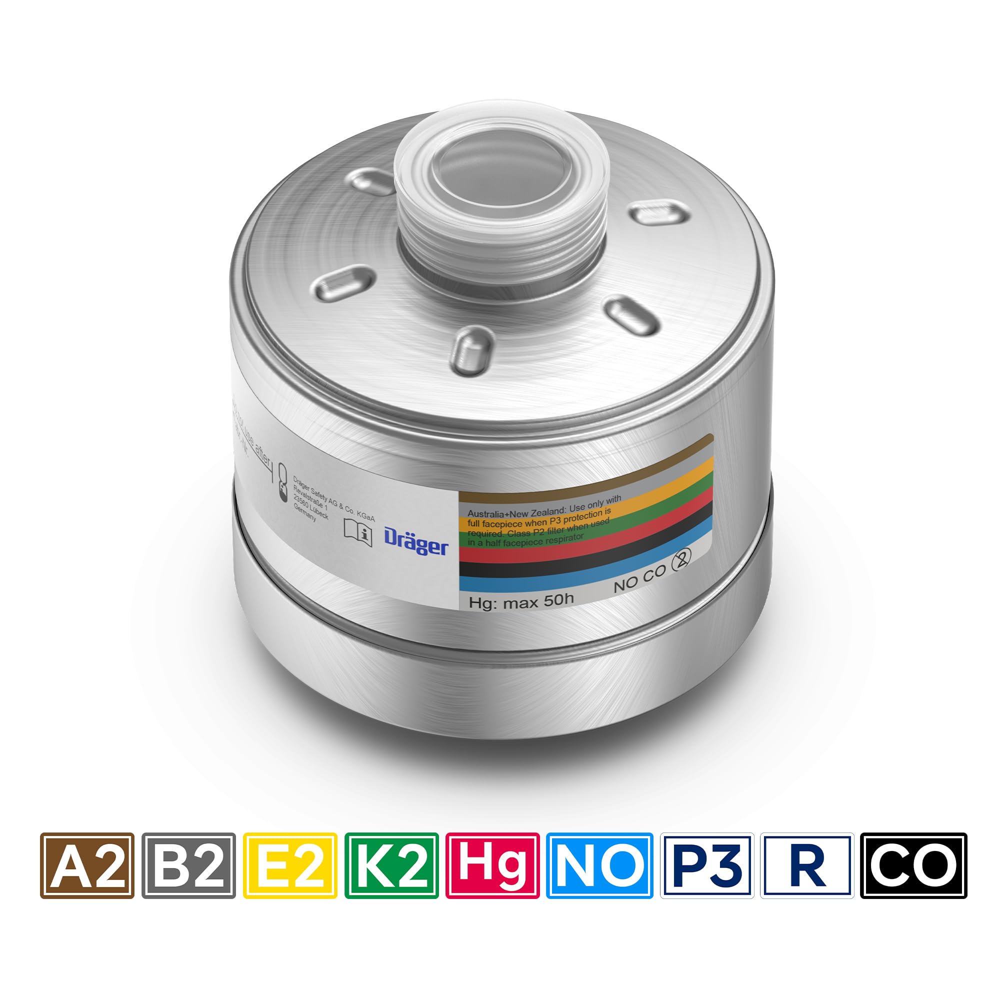 Dräger X-plore Rd40 filtro 1140 A2 B2 E2 K2 Hg NO P3 R D/CO 20 contro gas, vapori, polveri fini, particelle - Filtro combinato per maschere a pieno facciale - Maschera di protezione respiratoria