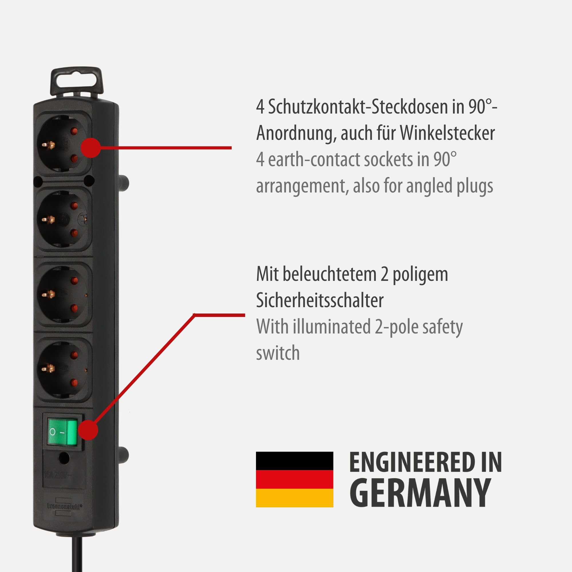 Image secondaire de Multiprise Brennenstuhl Comfort-Line avec Interrupteur Sécurisé - 4 Prises, Câble 2m