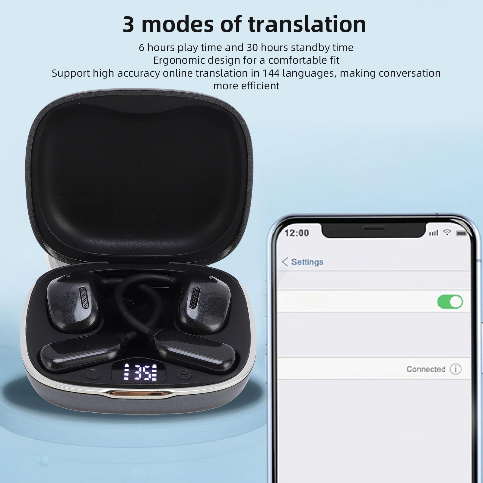 Pongnas Écouteurs Traducteur IA, Traduction Temps Réel 144 Langues, avec
