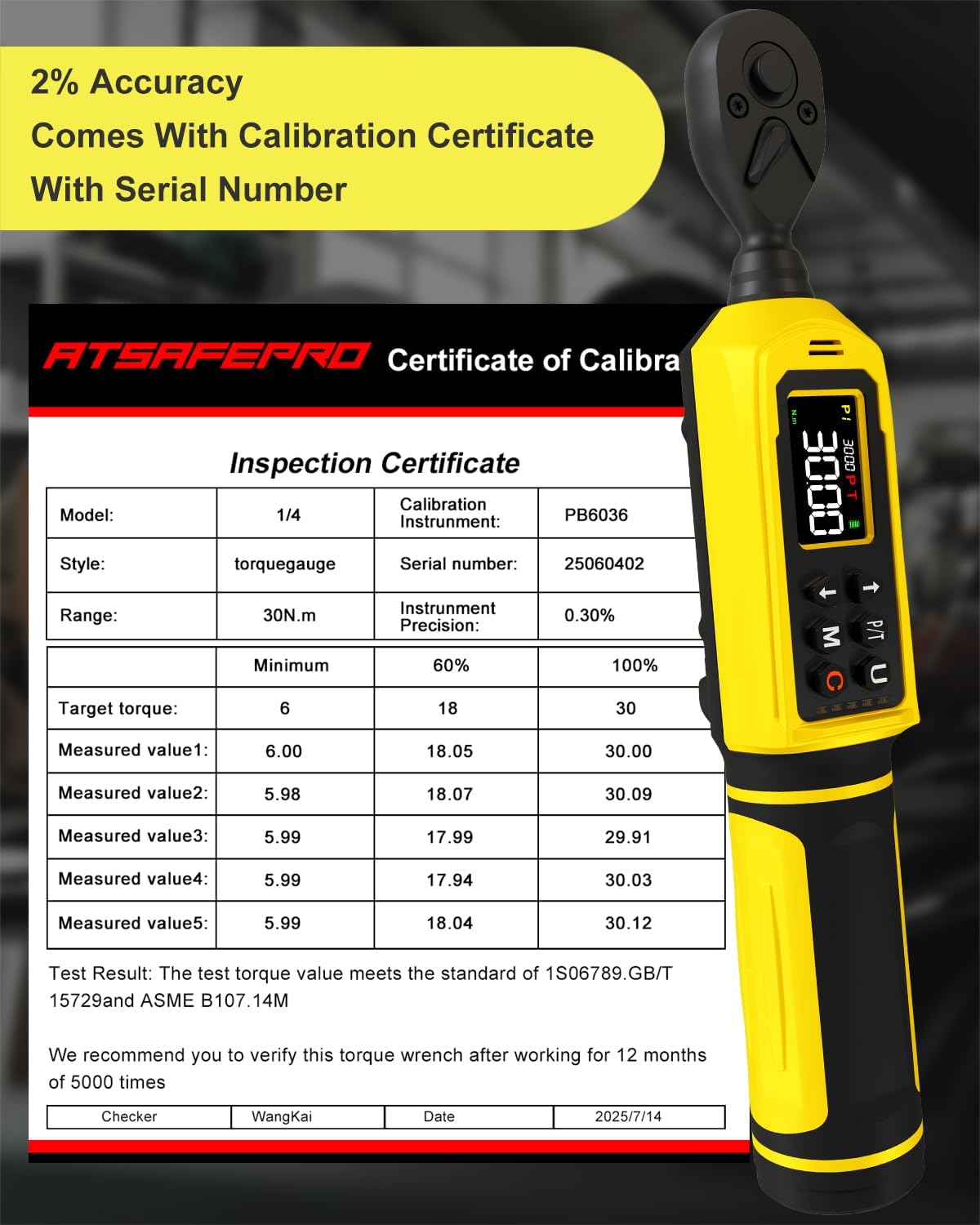 ATsafepro 1/4 inch Digital Torque Wrench with calibration certificate