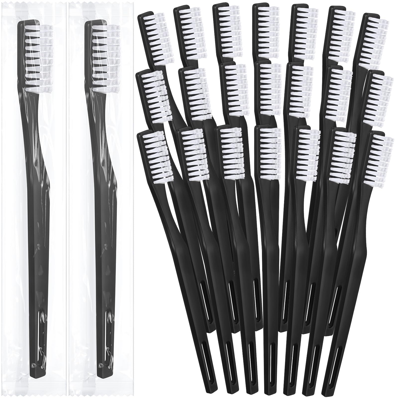 CHENGU 200 Pack Individually Wrapped Disposable Toothbrush Bulk Single Use Toothbrush with Soft Bristle for Women Men Adult Hotels Guest Travel Donation(Black)